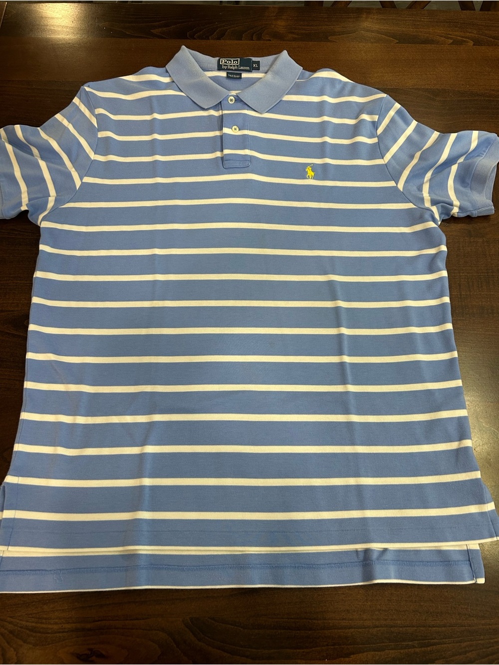 Ralph Lauren Men’s Sky Blue & White Striped Polo with Yellow Pony